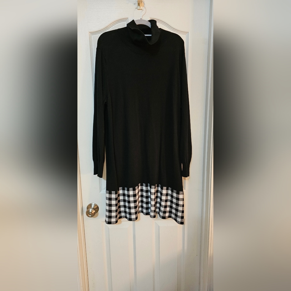 Black turtleneck dress with plaid bottom
